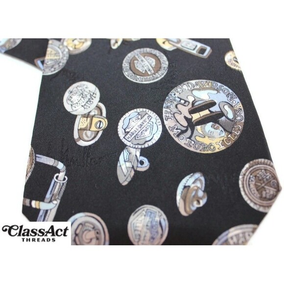 Nicole Miller Harley Davidson Motor Cycles Men’s Tie Silk Black  Rare Necktie - Picture 4 of 6